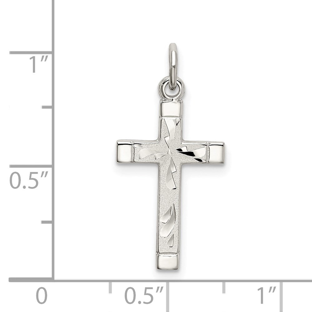 Sterlingsilber Poliert Satiniert 7 Diamantiert Kreuz Anhänger