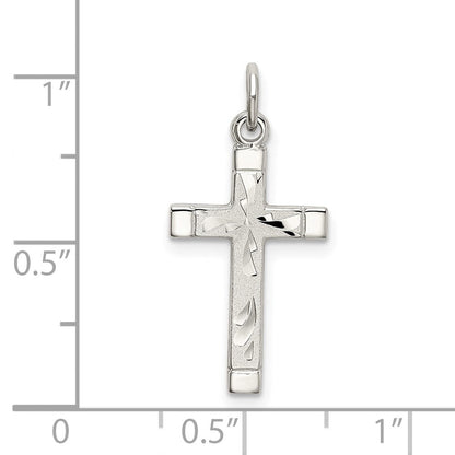 Sterlingsilber Poliert Satiniert 7 Diamantiert Kreuz Anhänger
