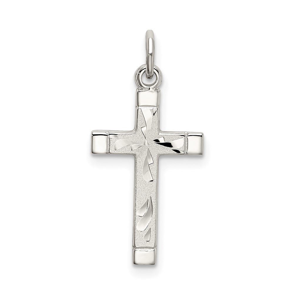 Sterlingsilber Poliert Satiniert 7 Diamantiert Kreuz Anhänger