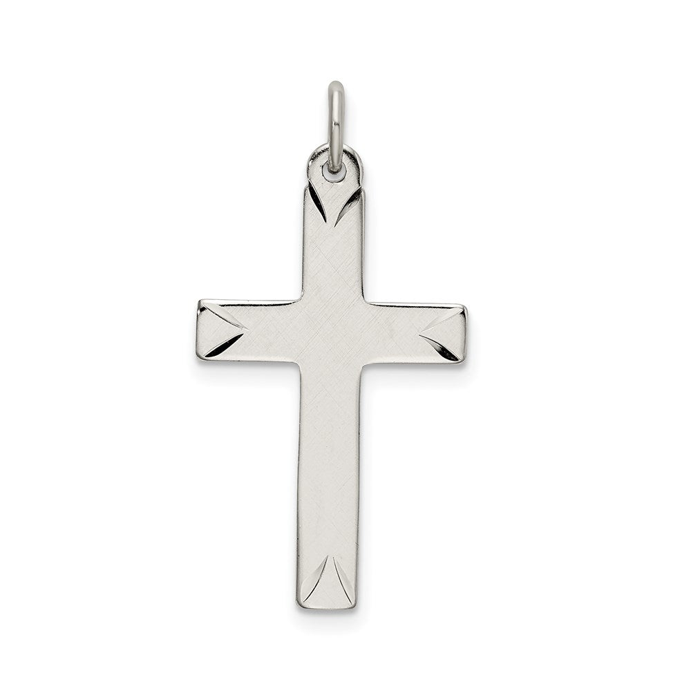Sterlingsilber Satiniert und Diamantiert Kreuz Anhänger