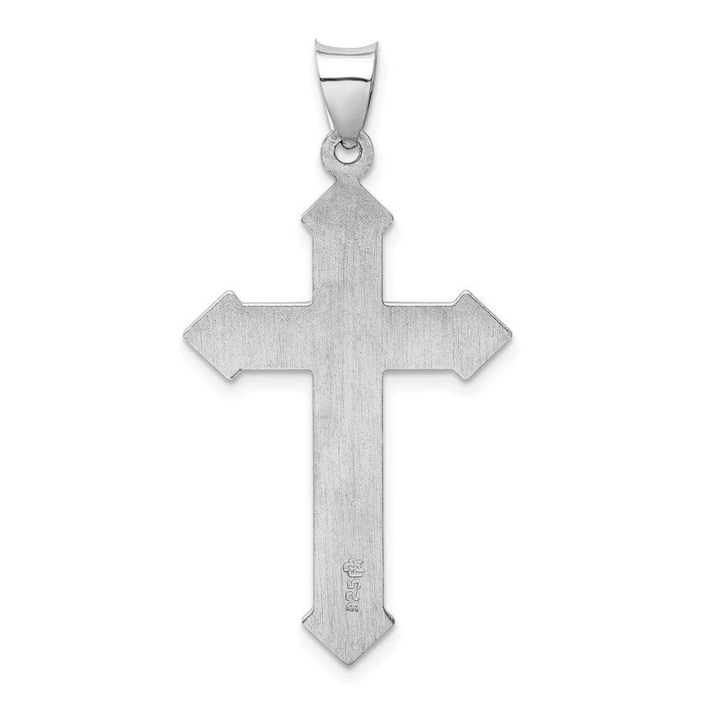 Sterlingsilber Rhodiniert Strukturiert & Poliert Kreuz Anhänger