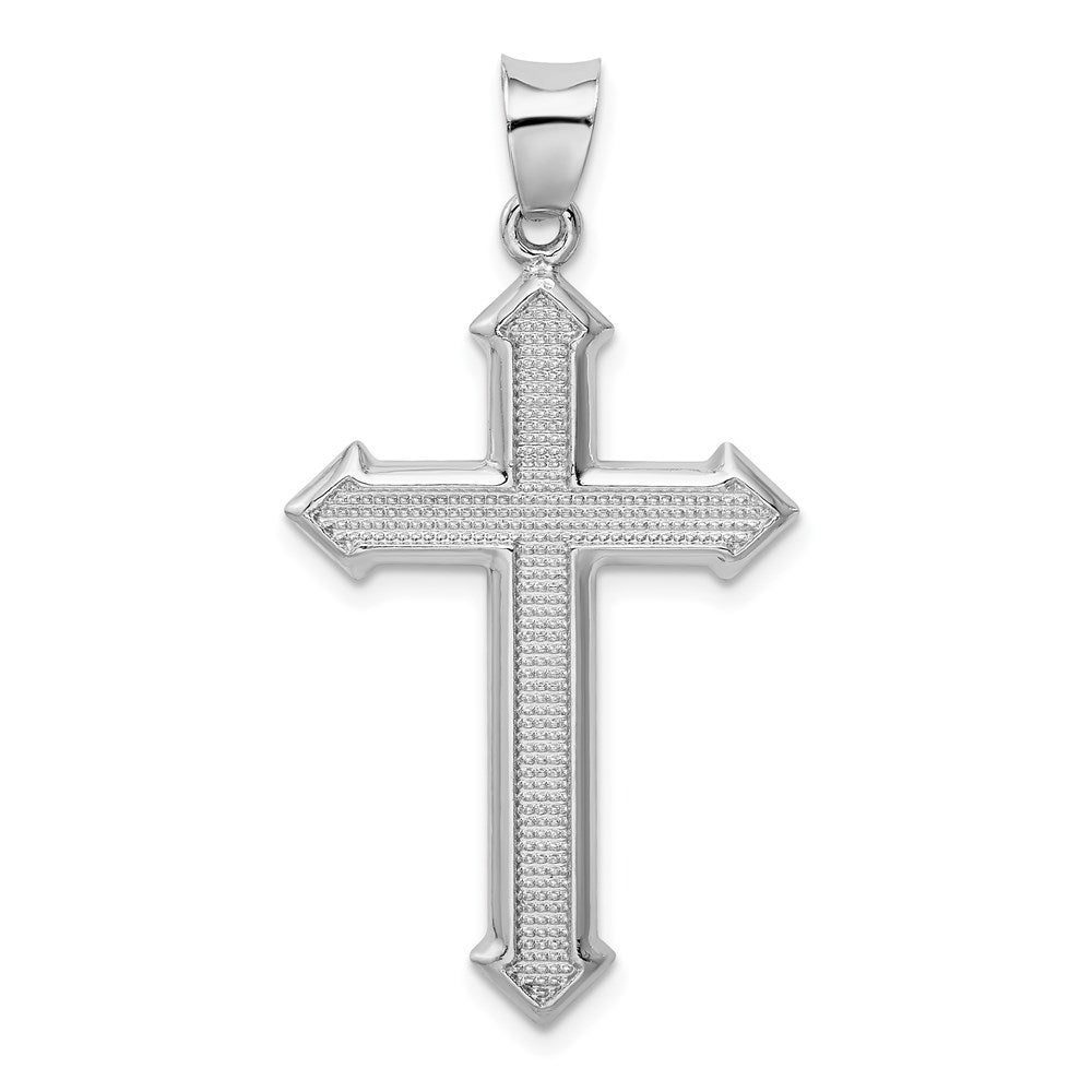 Sterlingsilber Rhodiniert Strukturiert & Poliert Kreuz Anhänger
