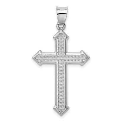 Sterlingsilber Rhodiniert Strukturiert & Poliert Kreuz Anhänger