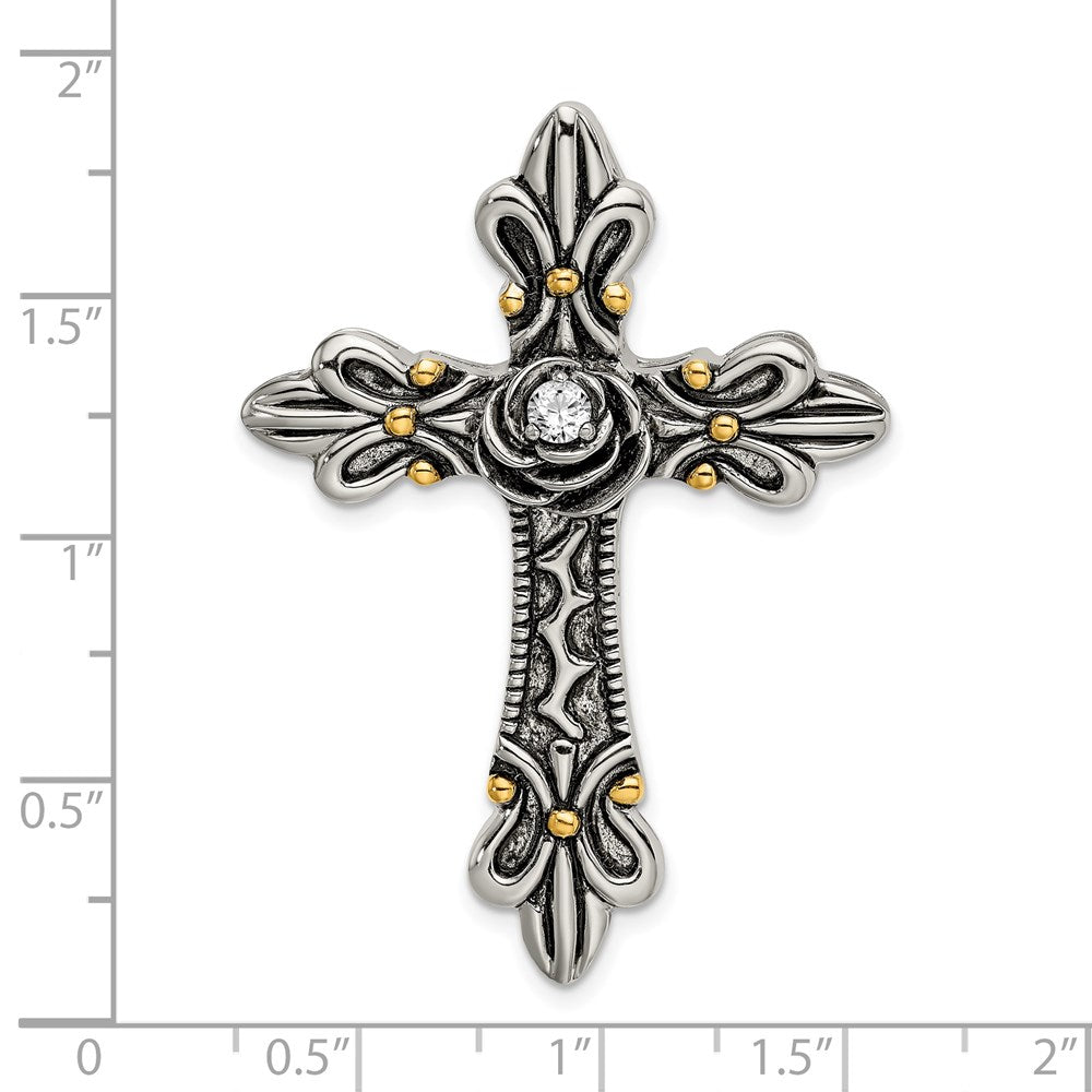 Sterlingsilber Vergoldet Zirkonia Antikisiert Kreuz Anhänger