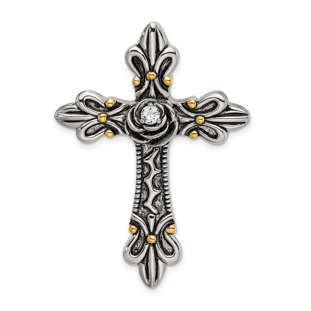 Sterlingsilber Vergoldet Zirkonia Antikisiert Kreuz Anhänger