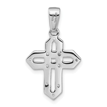 Sterlingsilber Rhodiniert Poliert Zirkonia Geflochten Kreuz Anhänger