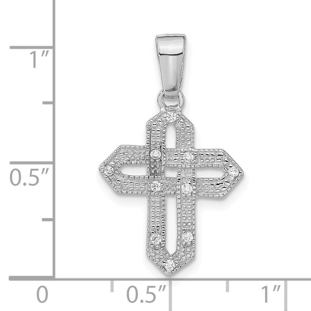 Sterlingsilber Rhodiniert Poliert Zirkonia Geflochten Kreuz Anhänger