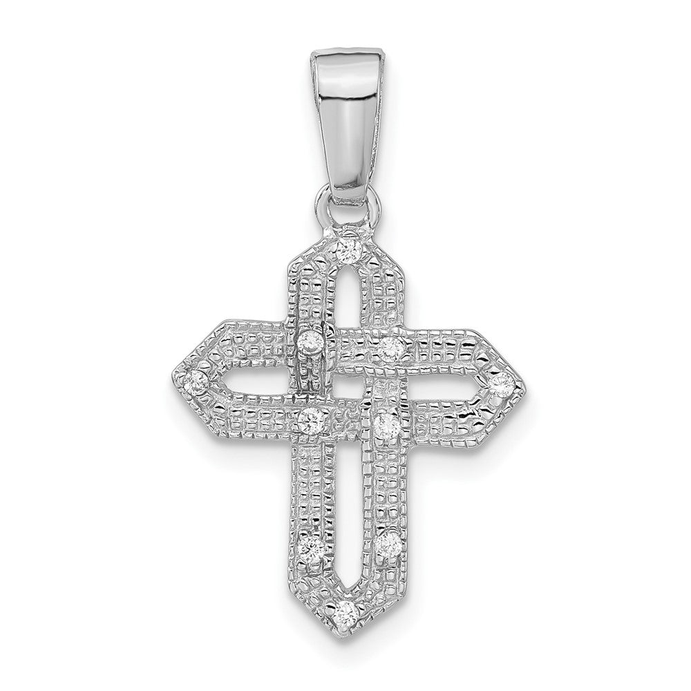 Sterlingsilber Rhodiniert Poliert Zirkonia Geflochten Kreuz Anhänger