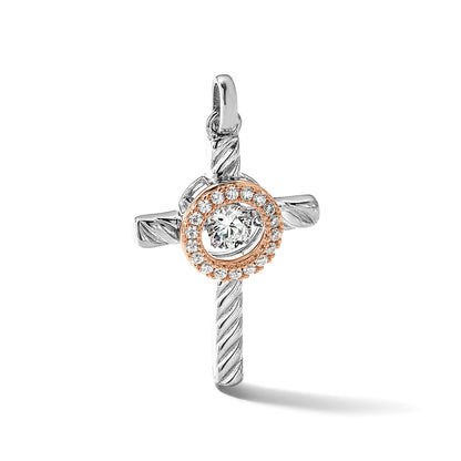 Sterlingsilber Platin-plate Rose & Goldfarben Lebhaft Swar Zirconia Kreuz Pen