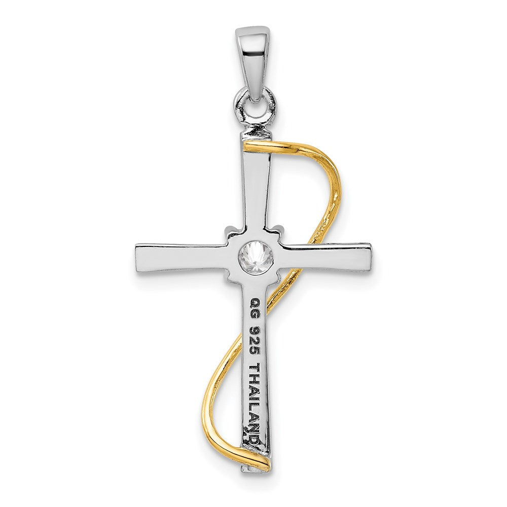 Sterlingsilber Rhodium & Goldfarben Poliert mit Zirkonia Kreuz Anhänger