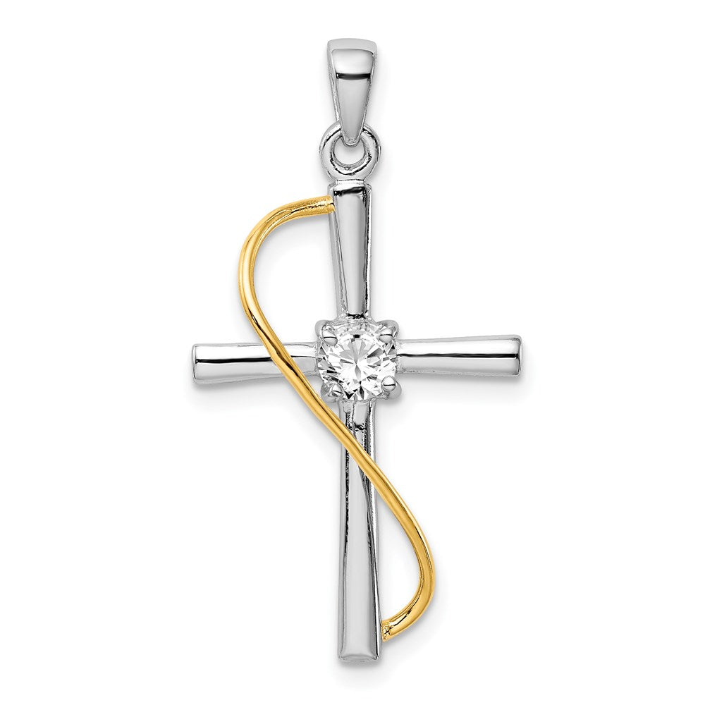 Sterlingsilber Rhodium & Goldfarben Poliert mit Zirkonia Kreuz Anhänger