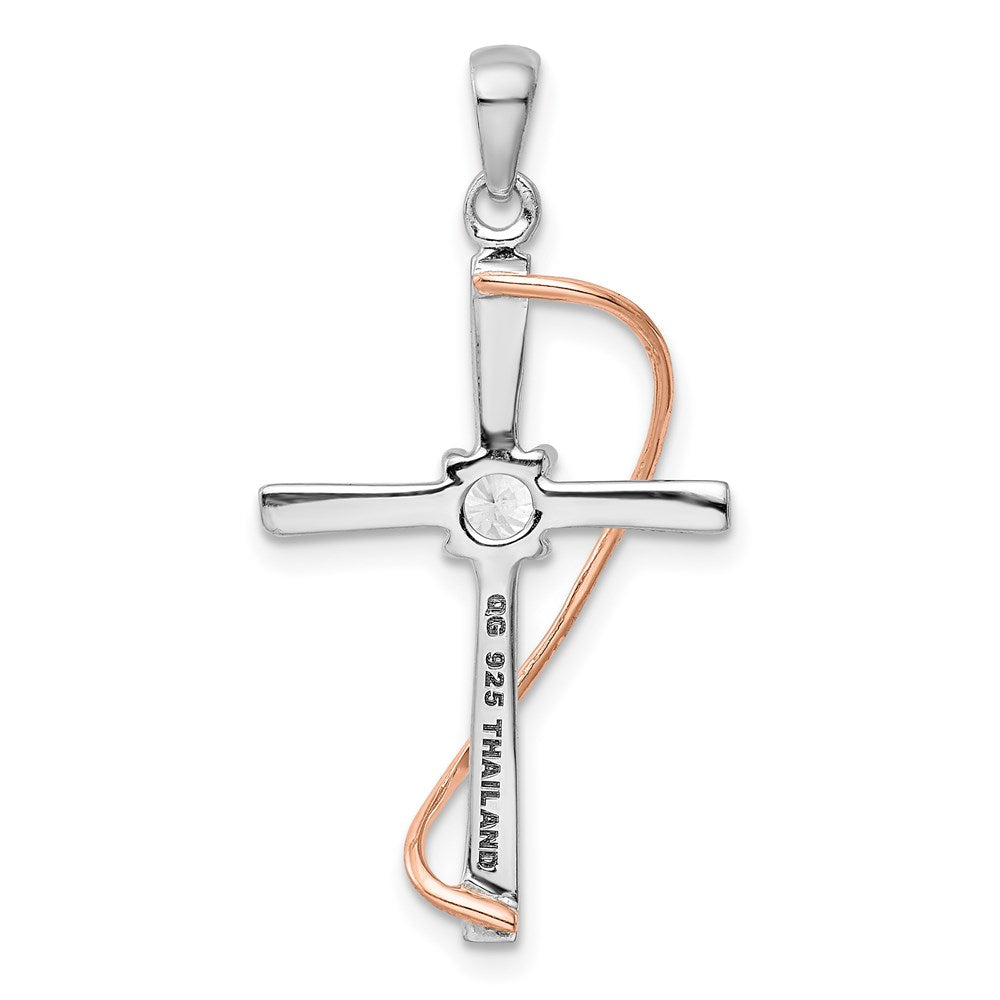 Sterlingsilber Rhodium & Roséfarben Poliert Zirkonia Kreuz Anhänger