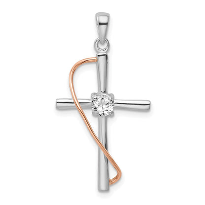 Sterlingsilber Rhodium & Roséfarben Poliert Zirkonia Kreuz Anhänger