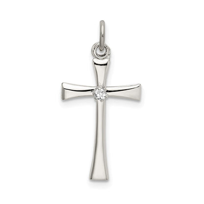 Sterlingsilber Poliert Zirkonia Kreuz Anhänger