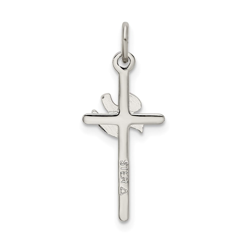 Sterlingsilber Poliert und Satiniert Taube Kreuz Anhänger