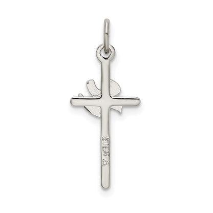 Sterlingsilber Poliert und Satiniert Taube Kreuz Anhänger