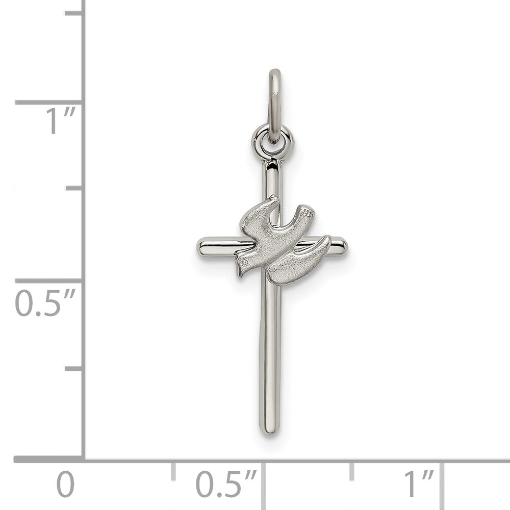 Sterlingsilber Poliert und Satiniert Taube Kreuz Anhänger