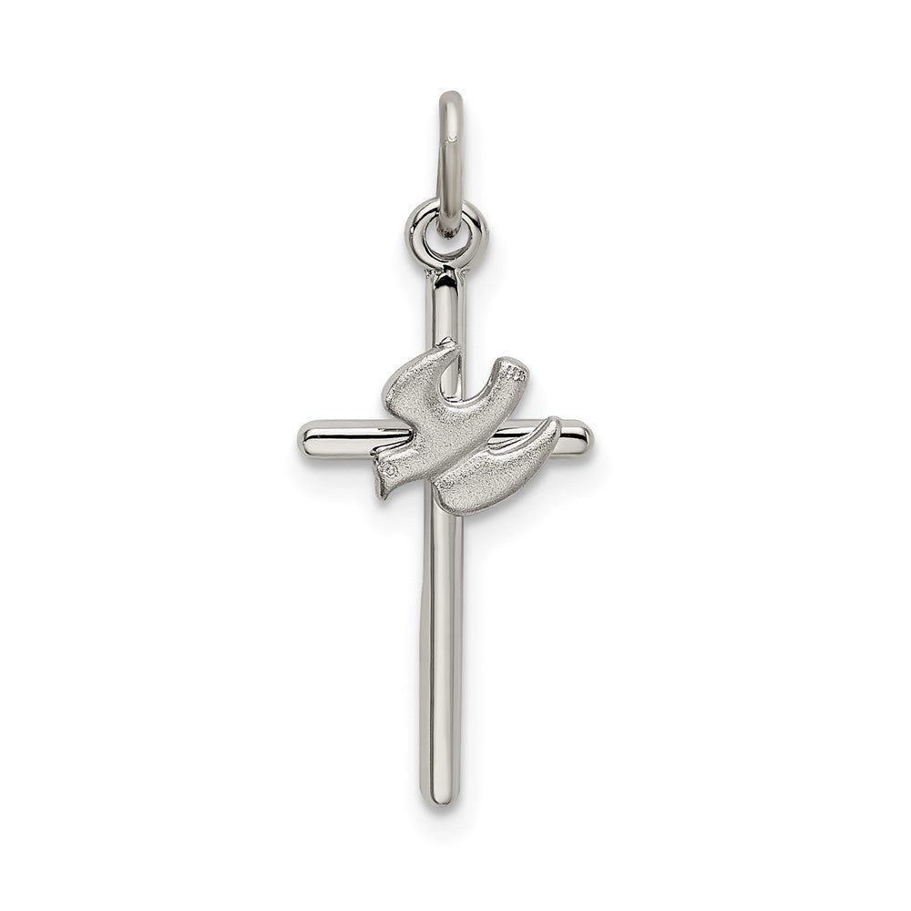 Sterlingsilber Poliert und Satiniert Taube Kreuz Anhänger