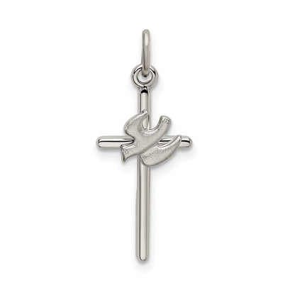 Sterlingsilber Poliert und Satiniert Taube Kreuz Anhänger