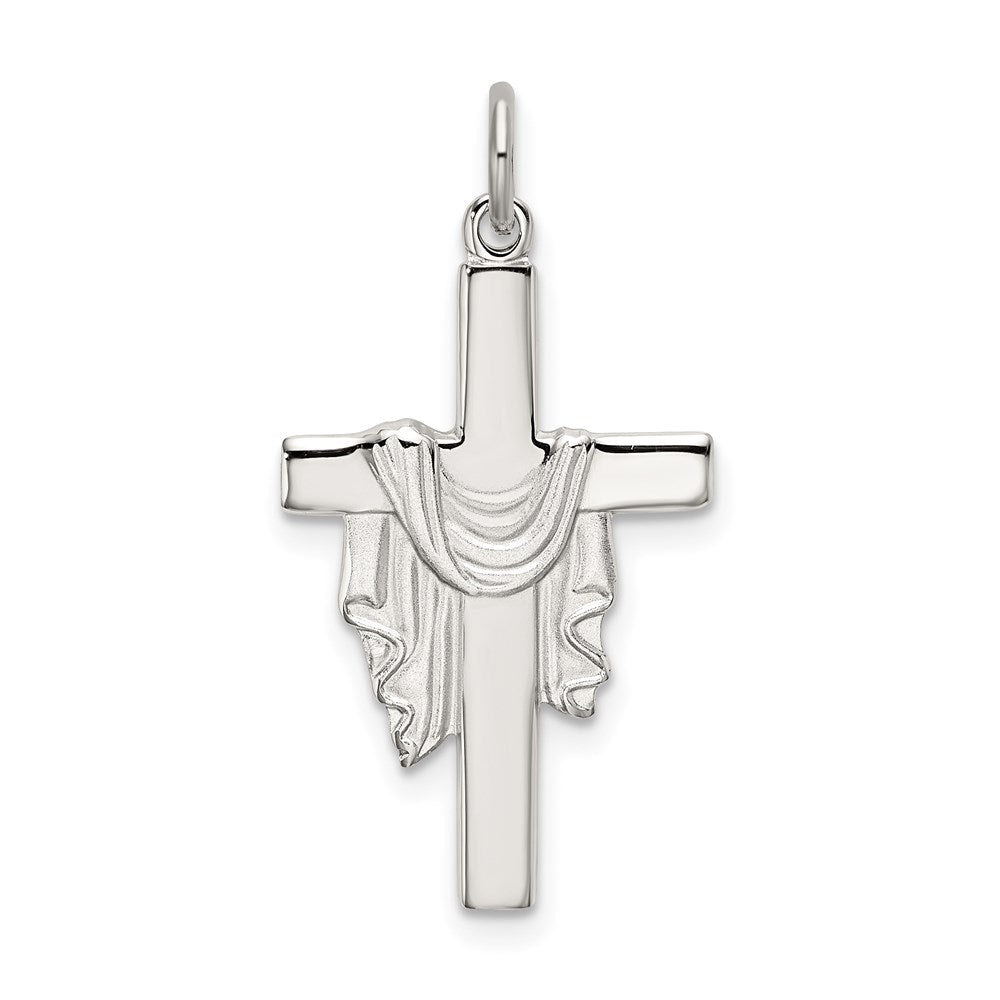 Sterlingsilber Poliert und Satiniert Draped Kreuz Anhänger