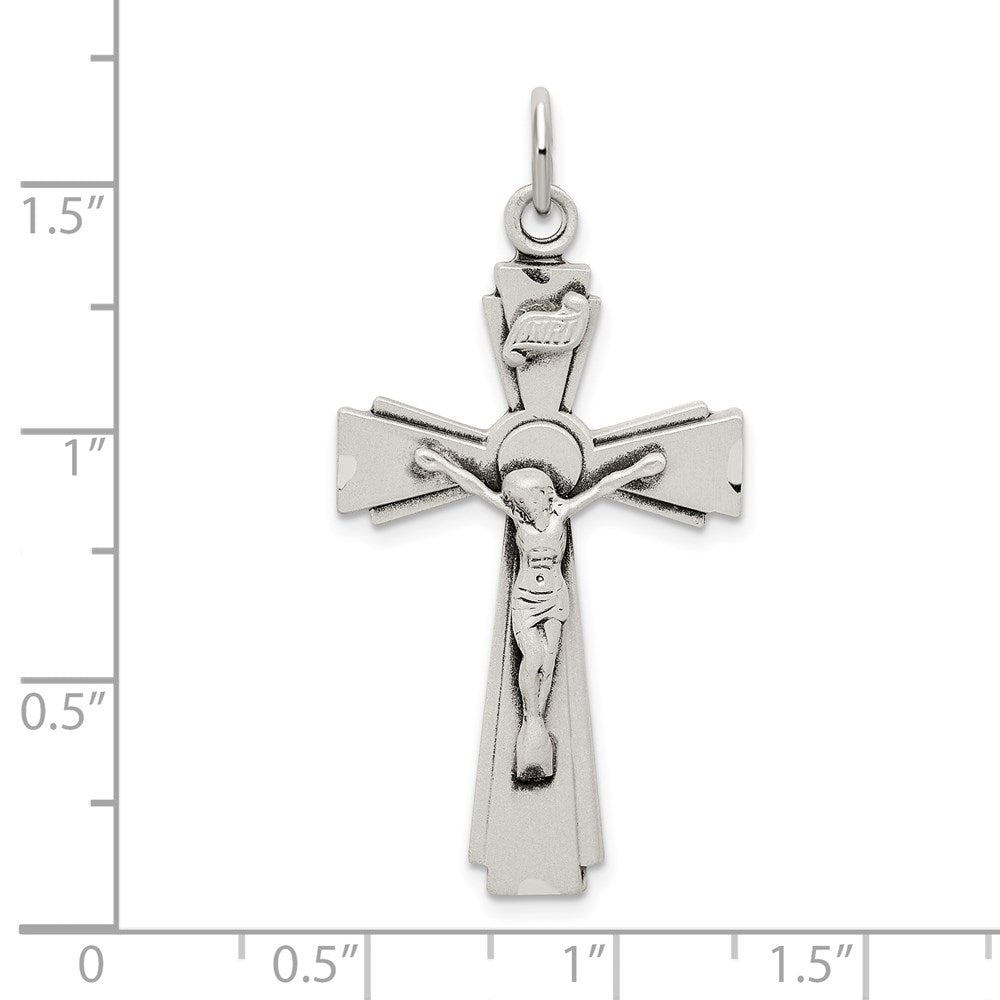 Sterlingsilber Satiniert und Diamantiert Inri Kruzifix Anhänger