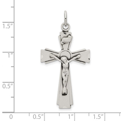 Sterlingsilber Satiniert und Diamantiert Inri Kruzifix Anhänger