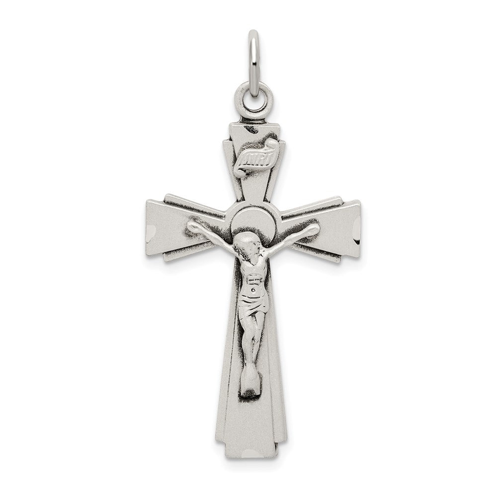 Sterlingsilber Satiniert und Diamantiert Inri Kruzifix Anhänger