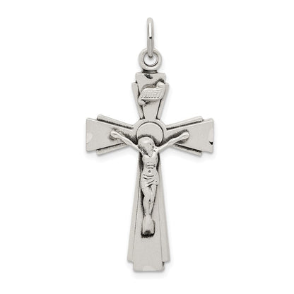 Sterlingsilber Satiniert und Diamantiert Inri Kruzifix Anhänger