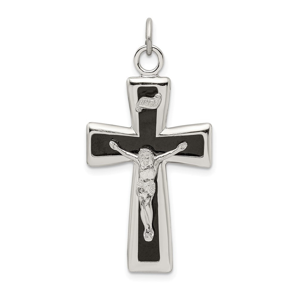Sterlingsilber Schwarz Epoxid Inri Kruzifix Anhänger