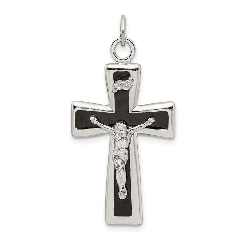 Sterlingsilber Schwarz Epoxid Inri Kruzifix Anhänger