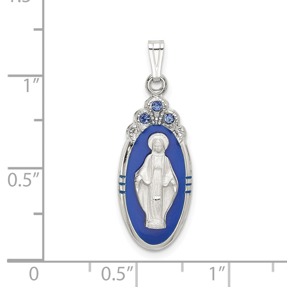 Sterlingsilber Satiniert & Diamantiert Epoxid Kristall Wundertätig Medaille Anhänger