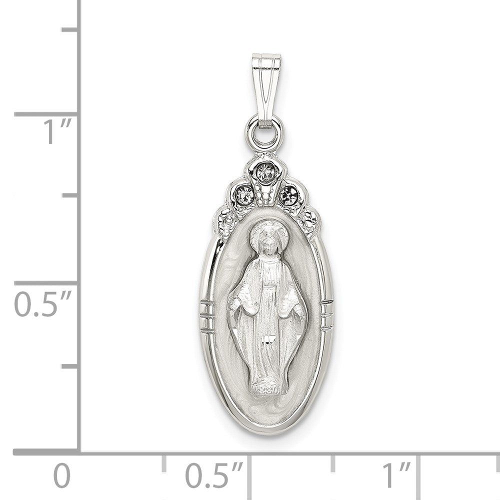 Sterlingsilber Weiß Epoxid & Kristall Wundertätig Medaille Anhänger