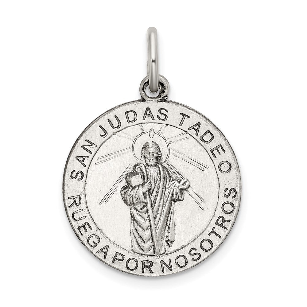 Sterlingsilber Satiniert Antikisiert Spanish St. Jude Thaddeus Medaille Anhänger
