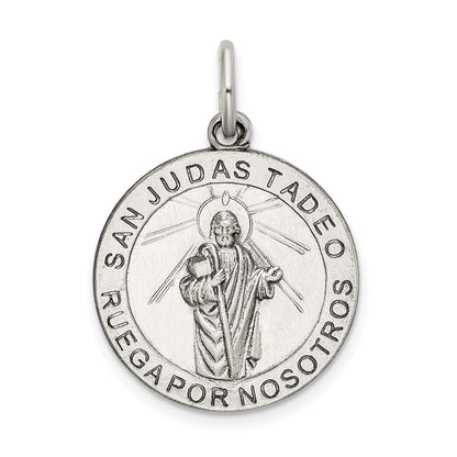 Sterlingsilber Satiniert Antikisiert Spanish St. Jude Thaddeus Medaille Anhänger