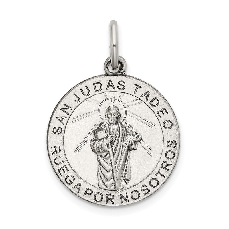 Sterlingsilber Satiniert Antikisiert Spanish St. Jude Thaddeus Medaille Anhänger
