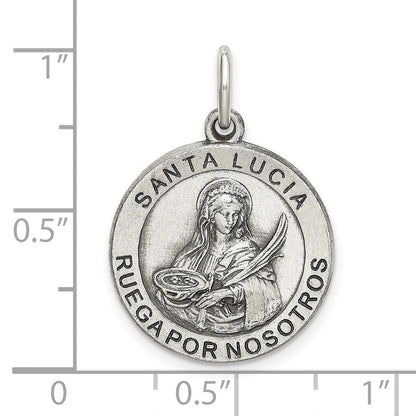 Sterlingsilber Satiniert Antikisiert Spanish St. Lucy Medaille Anhänger
