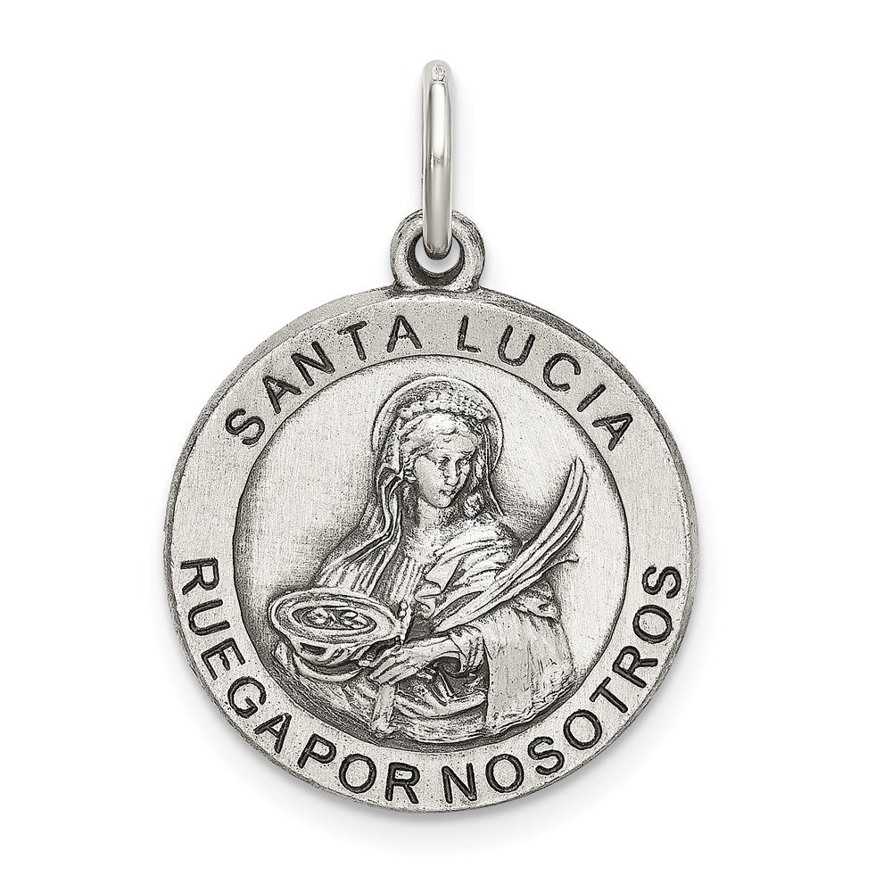 Sterlingsilber Satiniert Antikisiert Spanish St. Lucy Medaille Anhänger