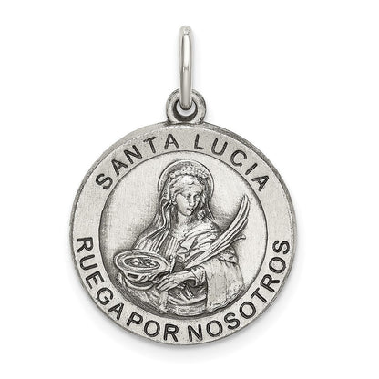 Sterlingsilber Satiniert Antikisiert Spanish St. Lucy Medaille Anhänger