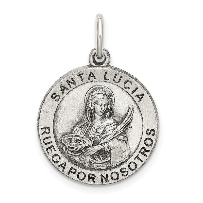 Sterlingsilber Satiniert Antikisiert Spanish St. Lucy Medaille Anhänger
