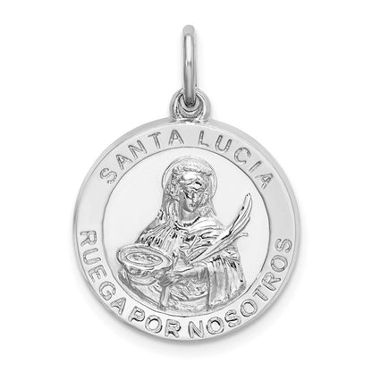Sterlingsilber Rhodiniert Spanish St. Lucy Medaille Anhänger