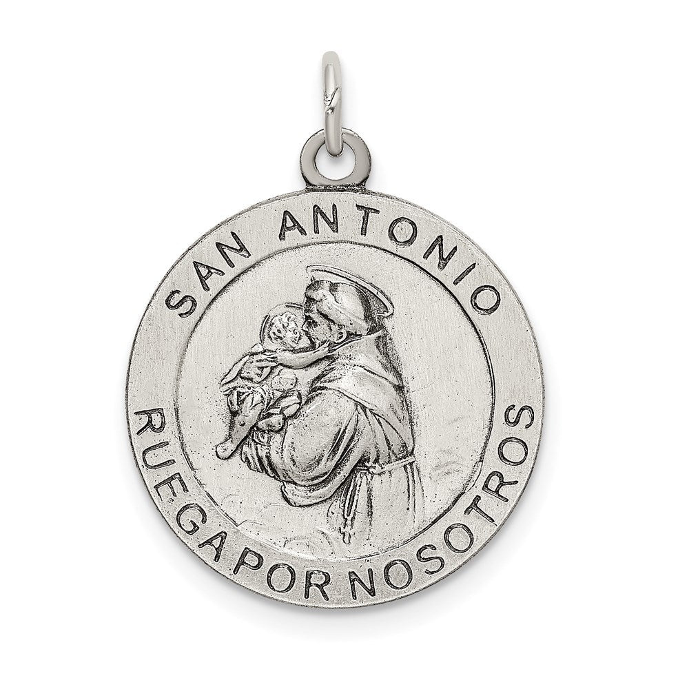 Sterlingsilber Satiniert Antikisiert Spanish St. Anthony Medaille Anhänger