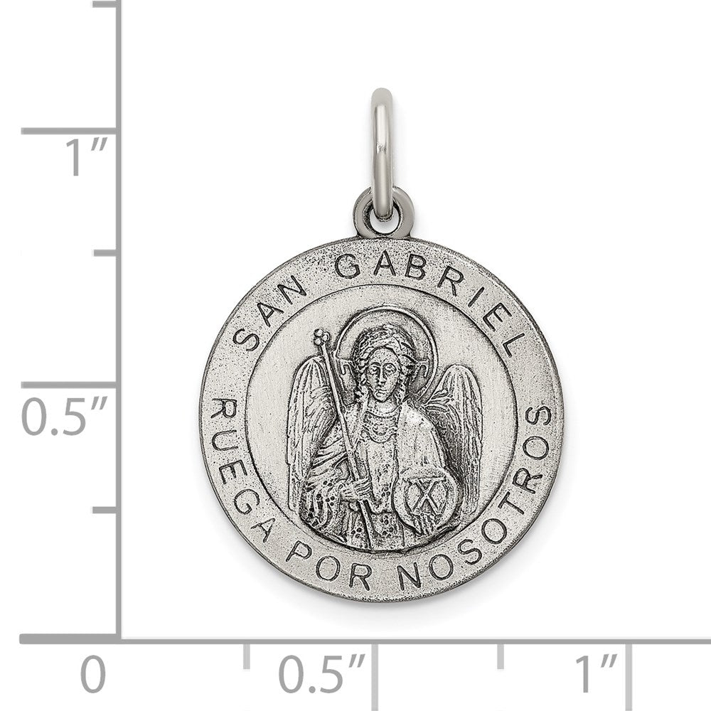 Sterlingsilber Satiniert Antikisiert Spanish St. Gabriel Medaille Anhänger
