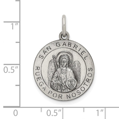 Sterlingsilber Satiniert Antikisiert Spanish St. Gabriel Medaille Anhänger