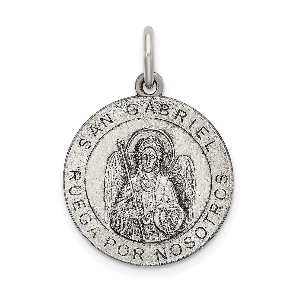 Sterlingsilber Satiniert Antikisiert Spanish St. Gabriel Medaille Anhänger