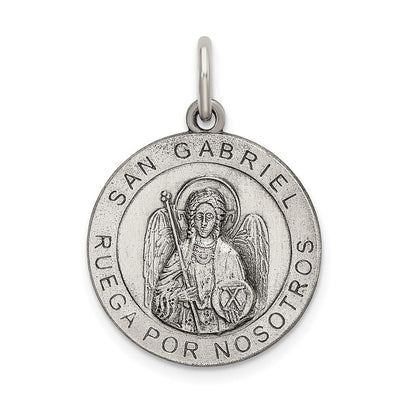 Sterlingsilber Satiniert Antikisiert Spanish St. Gabriel Medaille Anhänger