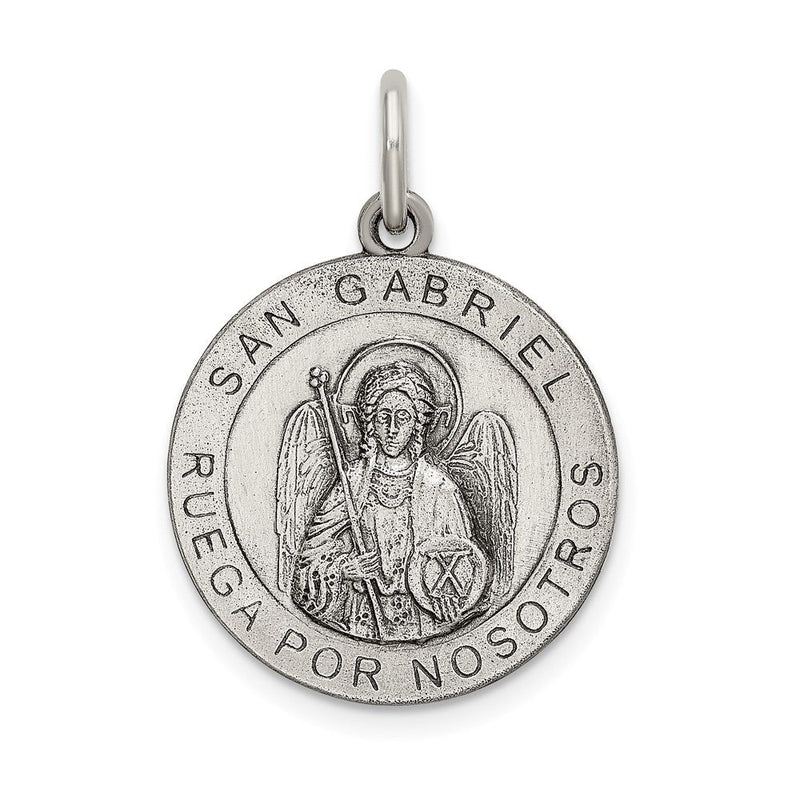 Sterlingsilber Satiniert Antikisiert Spanish St. Gabriel Medaille Anhänger