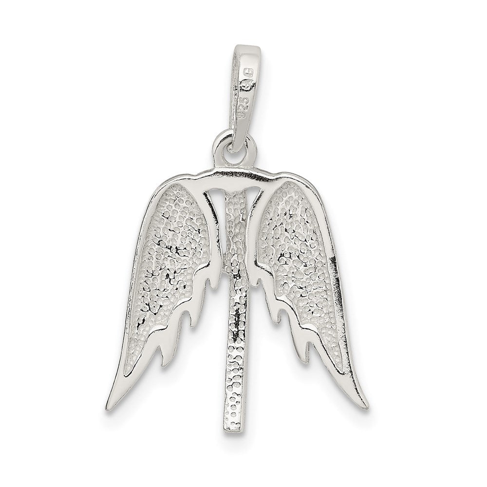 Sterlingsilber Poliert Flügel und Kreuz Anhänger