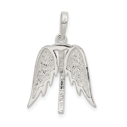 Sterlingsilber Poliert Flügel und Kreuz Anhänger