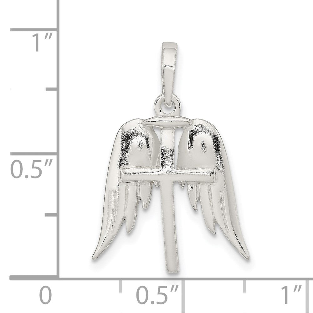 Sterlingsilber Poliert Flügel und Kreuz Anhänger