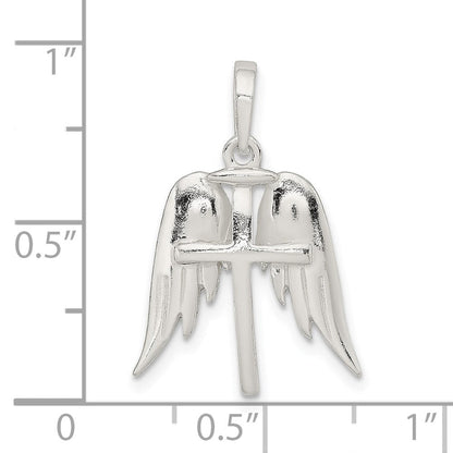 Sterlingsilber Poliert Flügel und Kreuz Anhänger